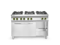Gasfornuis Kitchen Line 6-pits met convectieoven GN 1/1, HENDI, Kitchen Line, 230V/3000W, 28,5kW, 1200x722x(H)900mm