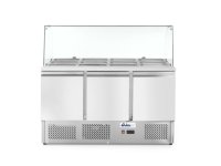 Saladette met 3 deuren en glazen vitrine 380L