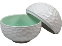 Crystal kom rond met deksel wit met groene glazuur op bodem 12 cm